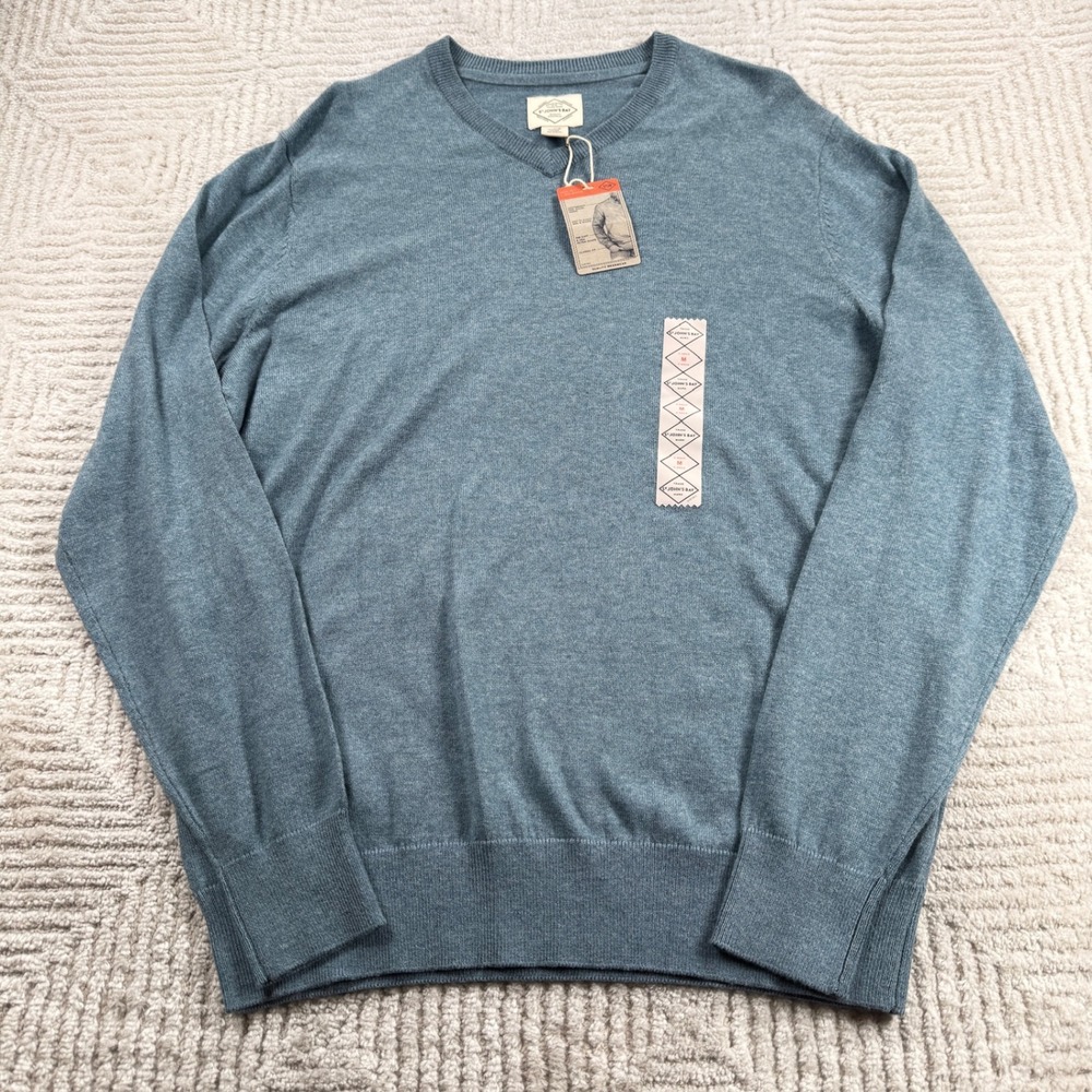 St. John's Bay V-Neck Sweater Mens M Blue Heather Super Soft Cotton Blend Preppy